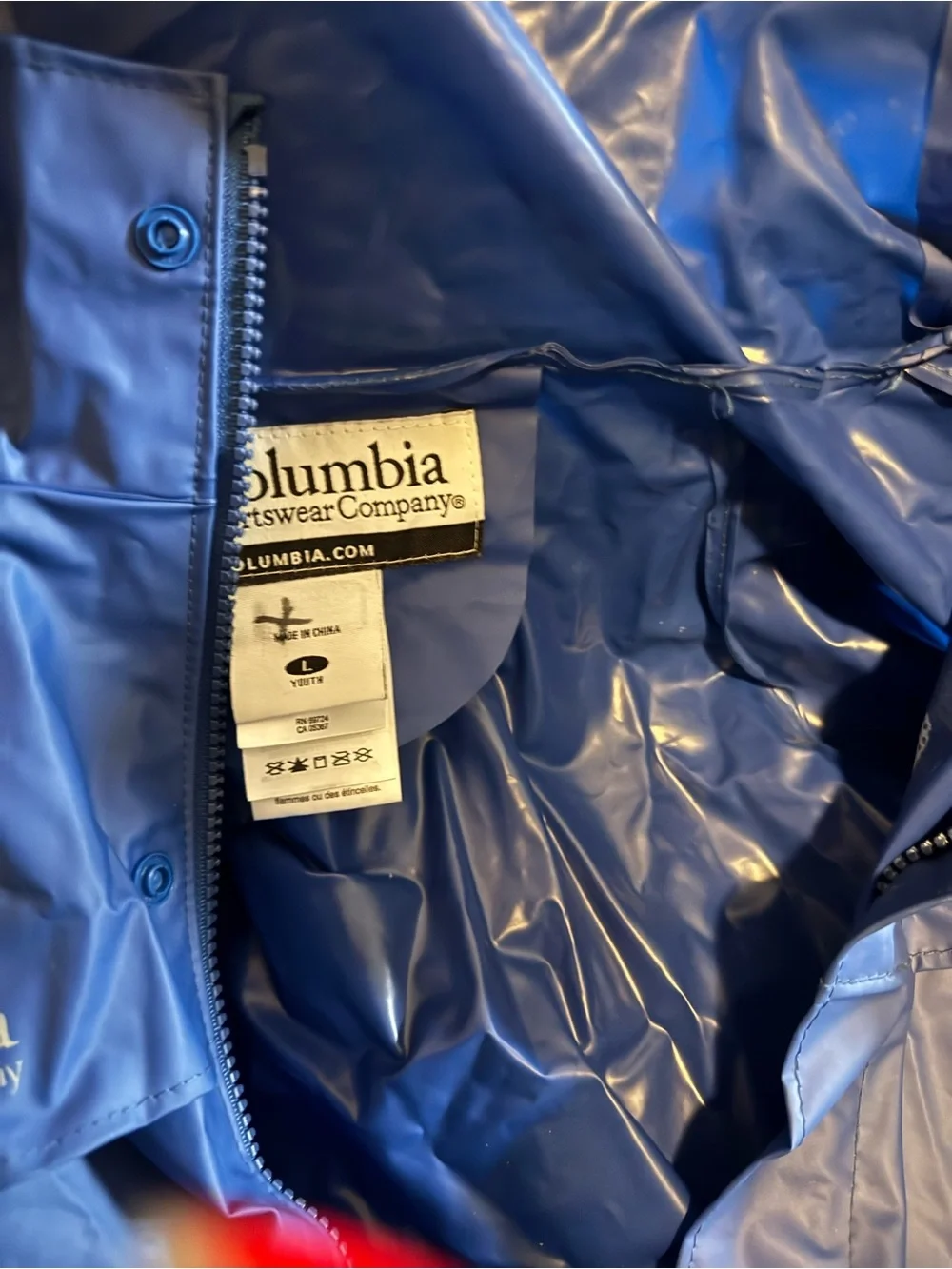 Columbia Youth Large Blue Hooded Rain Jacket